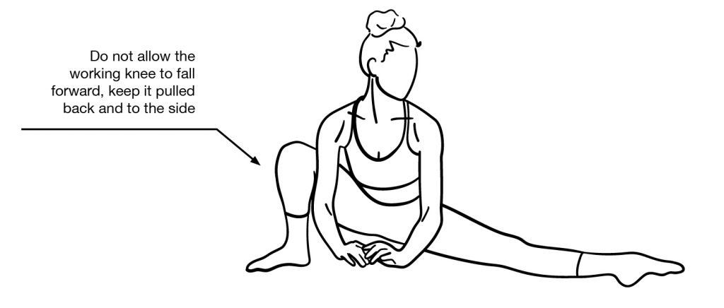 the vertical frog stretch loosens the groin and inner thigh